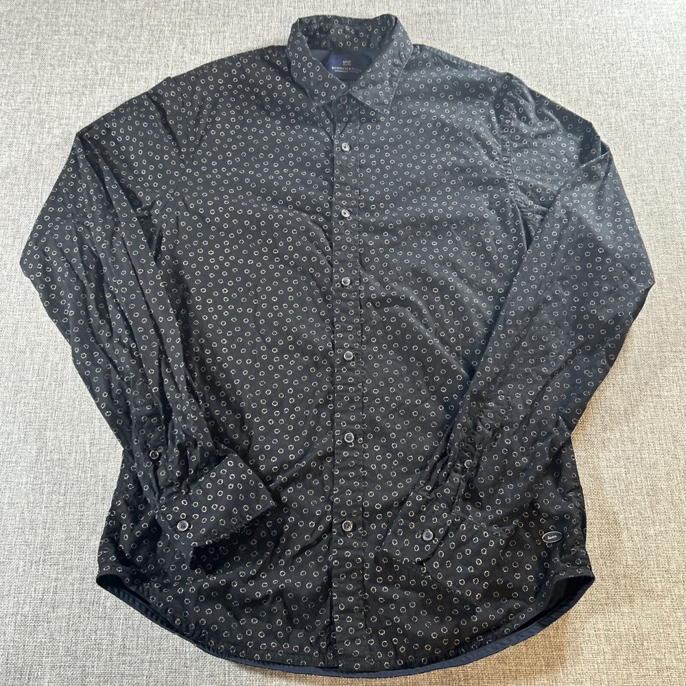 Scotch And Soda Shirt Mens Medium Patterned Button Up Longsleeve Black